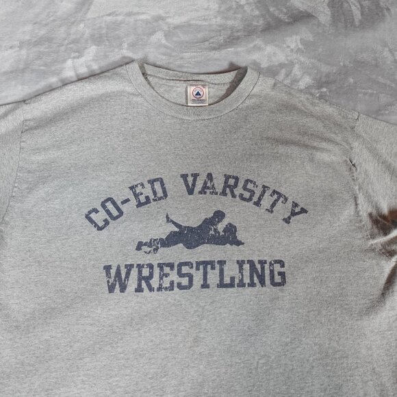 Vintage Co Ed Wrestling Sex Parody T Shirt Mens XL Humor Funny Gray Y2K - Picture 2 of 6